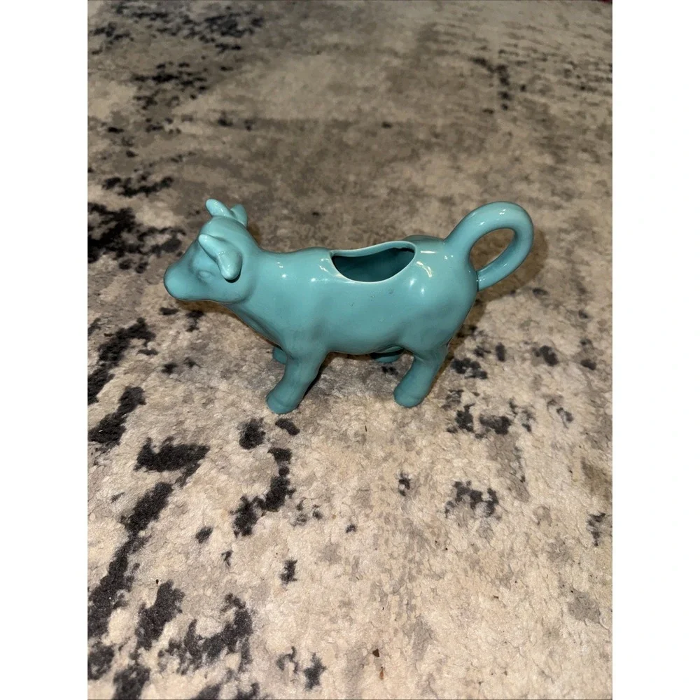 Food Network Turquoise Aqua Blue COW CREAMER Pitcher Gravy Syrup Coffee Cream